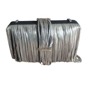 Simitri Black Silver Chain Detail Fringe Clutch